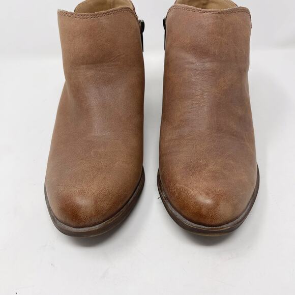 Lucky Brand Womens 6 Brown Burklee Zip Ankle Leather Booties Stacked Block Heel - Picture 8 of 13